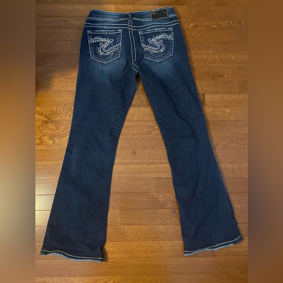 Silver Jeans Suki Stretch Bootcut Size W 28 Thick Stitching Embellished - Picture 2 of 11